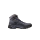 A dark gray mid-cut hiking boot with blue laces and a black sole, shown in a side profile on a solid white background. - Mammut Mercury IV Mid GORE-TEX (Men's) - Dark Titanium/Black