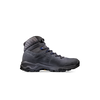 A dark gray mid-cut hiking boot with blue laces and a black sole, shown in a side profile on a solid white background. - Mammut Mercury IV Mid GORE-TEX (Men's) - Dark Titanium/Black