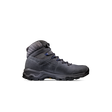 A dark gray mid-cut hiking boot with blue laces and a black sole, shown in a side profile on a solid white background. - Mammut Mercury IV Mid GORE-TEX (Men's) - Dark Titanium/Black