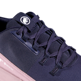 Close-up of a dark navy athletic shoe with matching navy laces, a white circular logo patch on the tongue, and a light pink sole edge on a white background. - Mammut Aenergy Hike Low GORE-TEX Shoes (Women's) - Marine/Dark Alpine Calamint