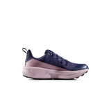 A single athletic sneaker shown in profile against a solid white background. The shoe features a dark navy blue upper with a dusty pink midsole and heel section, black laces, and a black outsole. - Mammut Aenergy Hike Low GORE-TEX Shoes (Women's) - Marine/Dark Alpine Calamint