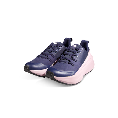 A pair of athletic sneakers in navy blue and light pink, shown from a three-quarters angle on a clean white background. - Mammut Aenergy Hike Low GORE-TEX Shoes (Women's) - Marine/Dark Alpine Calamint