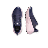 A pair of women's athletic sneakers shown from the top and side views on a plain white background. The shoes feature a navy blue upper, a thick light pink midsole, and a black outsole. - Mammut Aenergy Hike Low GORE-TEX Shoes (Women's) - Marine/Dark Alpine Calamint