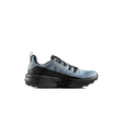 A single athletic sneaker shown in profile against a solid white background. The shoe features a light blue leather upper with black overlays, black laces, and a chunky black sole. - Mammut Aenergy Hike Low GORE-TEX (Men's) - Strata/Black