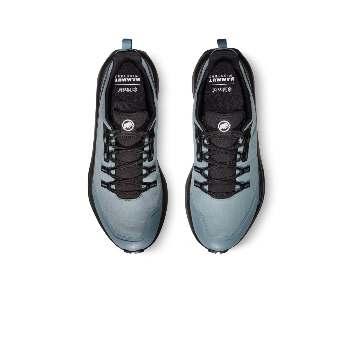 A pair of Hammerspace trail running shoes shown from a top-down view on a solid white background. - Mammut Aenergy Hike Low GORE-TEX (Men's) - Strata/Black