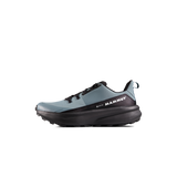 A single Mammut hiking shoe in a slate blue and black colorway, shown from a side profile on a plain white background. - Mammut Aenergy Hike Low GORE-TEX (Men's) - Strata/Black