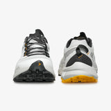 White and black athletic shoes with yellow sole on a white background - SCARPA Spin Planet (Women's) - White/Saffron