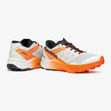 White and orange running shoes with black accents on a white background - SCARPA Spin Ultra 2 (Men's) - Ice/Orange Fluro