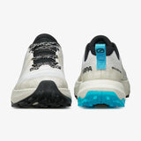 Two white running shoes with black and blue accents on a white background - SCARPA Golden Gate LT (Men's) - White/Azure