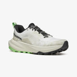 White running shoe with black and green accents on a white background - SCARPA Golden Gate LT (Women's) - White/Bright Aloe