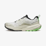 White running shoe with green sole on a white background - SCARPA Golden Gate LT (Women's) - White/Bright Aloe