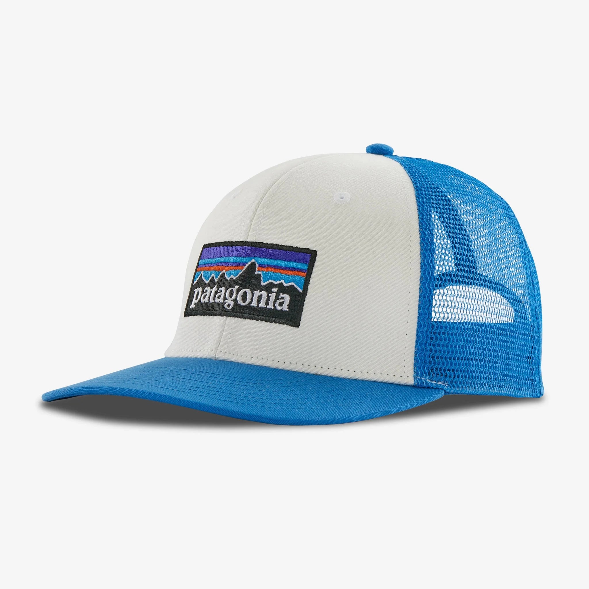 Patagonia P-6 Logo Trucker Hat (Unisex) - White w/Vessel Blue - Find Your Feet Australia Hobart Launceston Tasmania