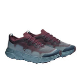 A pair of O'Neill running shoes in a gray and burgundy knit pattern with a slate blue midsole, shown against a plain white background. - On Cloudsoma Shoes (Men's) - Urchin/Agave