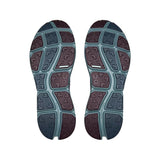 The outsoles of a pair of running shoes, showing a multi-colored geometric tread pattern in shades of dark teal, slate blue, and deep burgundy. The brand 'UON' is embossed on several sections of the sole. - On Cloudsoma Shoes (Men's) - Urchin/Agave