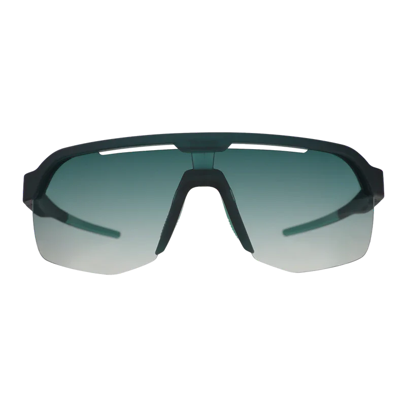 Sunglasses with black frame and green-tinted lenses on a white background - Goodr Bolt G's Sunglasses - Electric Zen Machine