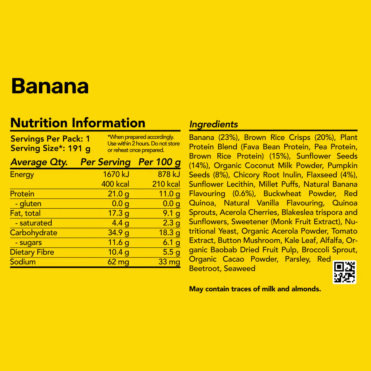 Radix Nutrition Breakfasts v9 Plant Based - 400kcal - Banana - Find Your Feet Australia Hobart Launceston Tasmania