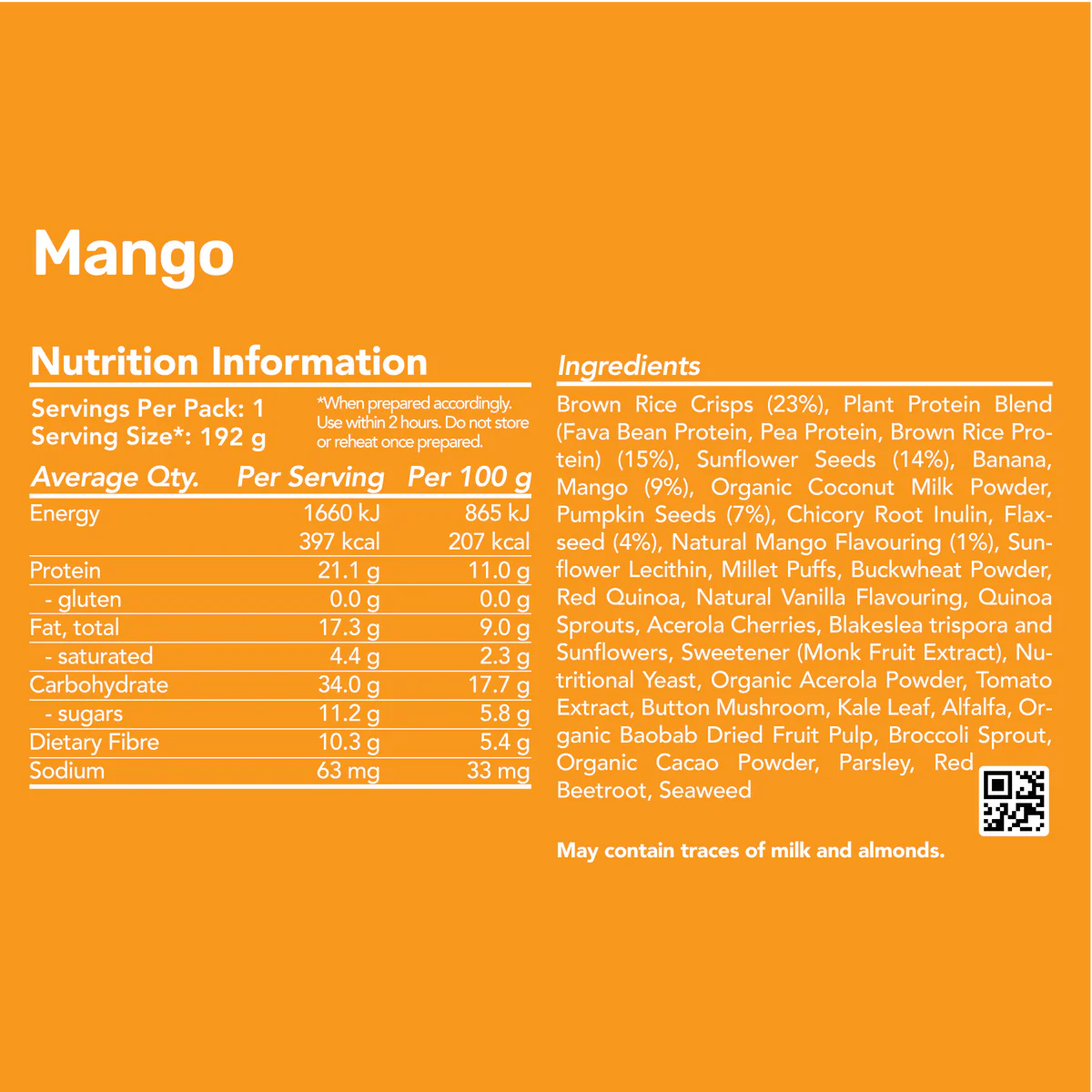 Radix Nutrition Breakfasts v9 Plant Based - 400kcal - Mango - Find Your Feet Australia Hobart Launceston Tasmania