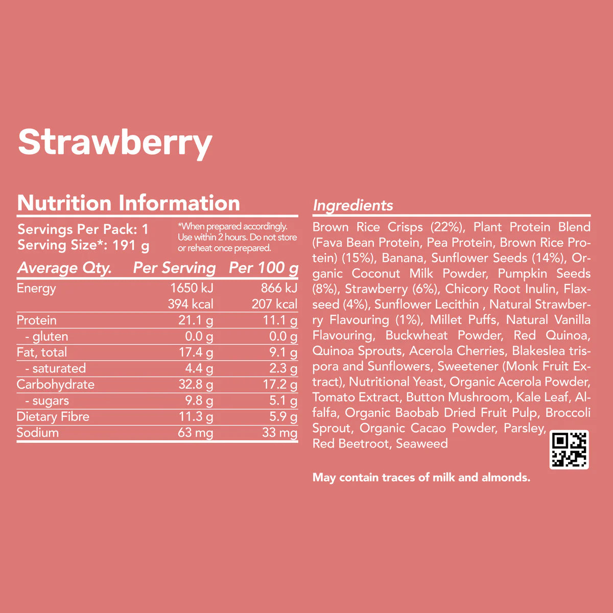 Radix Nutrition Breakfasts v9 Plant Based - 400kcal - Strawberry - Find Your Feet Australia Hobart Launceston Tasmania