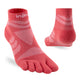 Red toe-separated socks with white accents on a white background - Injinji Ultra Run Mini Crew Toesocks (Women's) - Coral