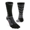 Black and gray toe-separated socks on a white background - Injinji Ultra Run Crew Toesocks (Unisex) - Obsidian