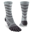 Pair of gray and black toe-separated socks on a white background - Injinji Ultra Run Crew Toesocks (Women's) - Slate