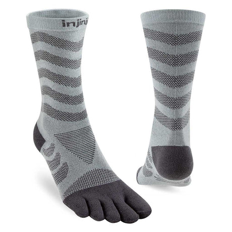 Pair of gray and black toe-separated socks on a white background - Injinji Ultra Run Crew Toesocks (Women's) - Slate