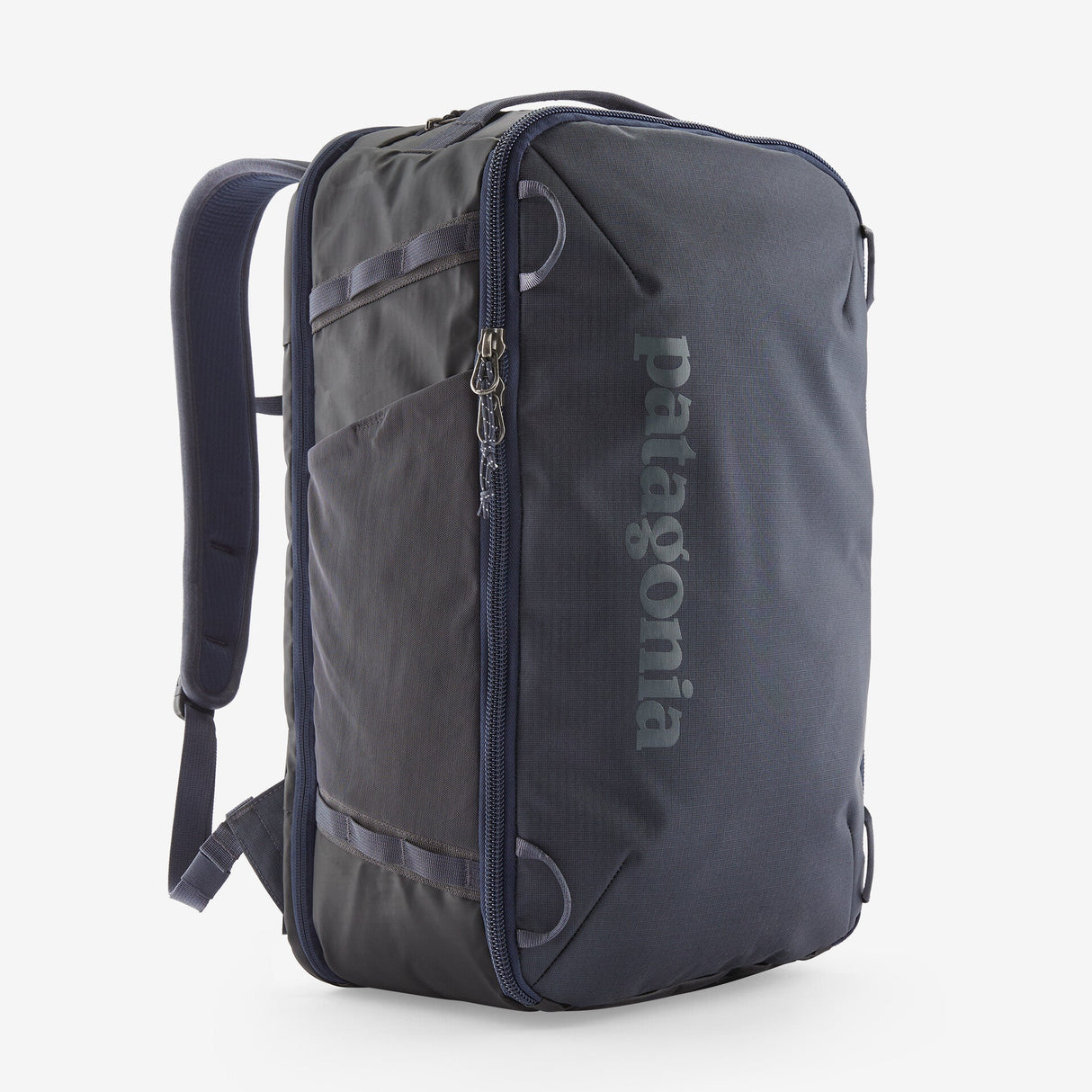 Gray backpack with Patagonia logo on a white background - Patagonia Black Hole Mini MLC Pack 30L - Smolder Blue w/Forge Grey