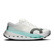 A white On running shoe with a light blue midsole accent, a dark gray textured heel overlay, and a black outsole, shown from a side profile on a white background. - On Cloudultra Pro Shoes (Men's) - Ivory/Celeste