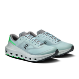 A pair of On running shoes in light blue and gray with bright green accents, shown on a clean white background. - On Cloudvista 3 Shoes (Men's) - Brook/Verdite