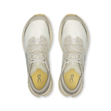 Top-down view of a pair of On running shoes in off-white and light gray with yellow accents on the insoles, shown on a plain white background. - On Cloudultra 3 Shoes (Men's) - Brume/Winter