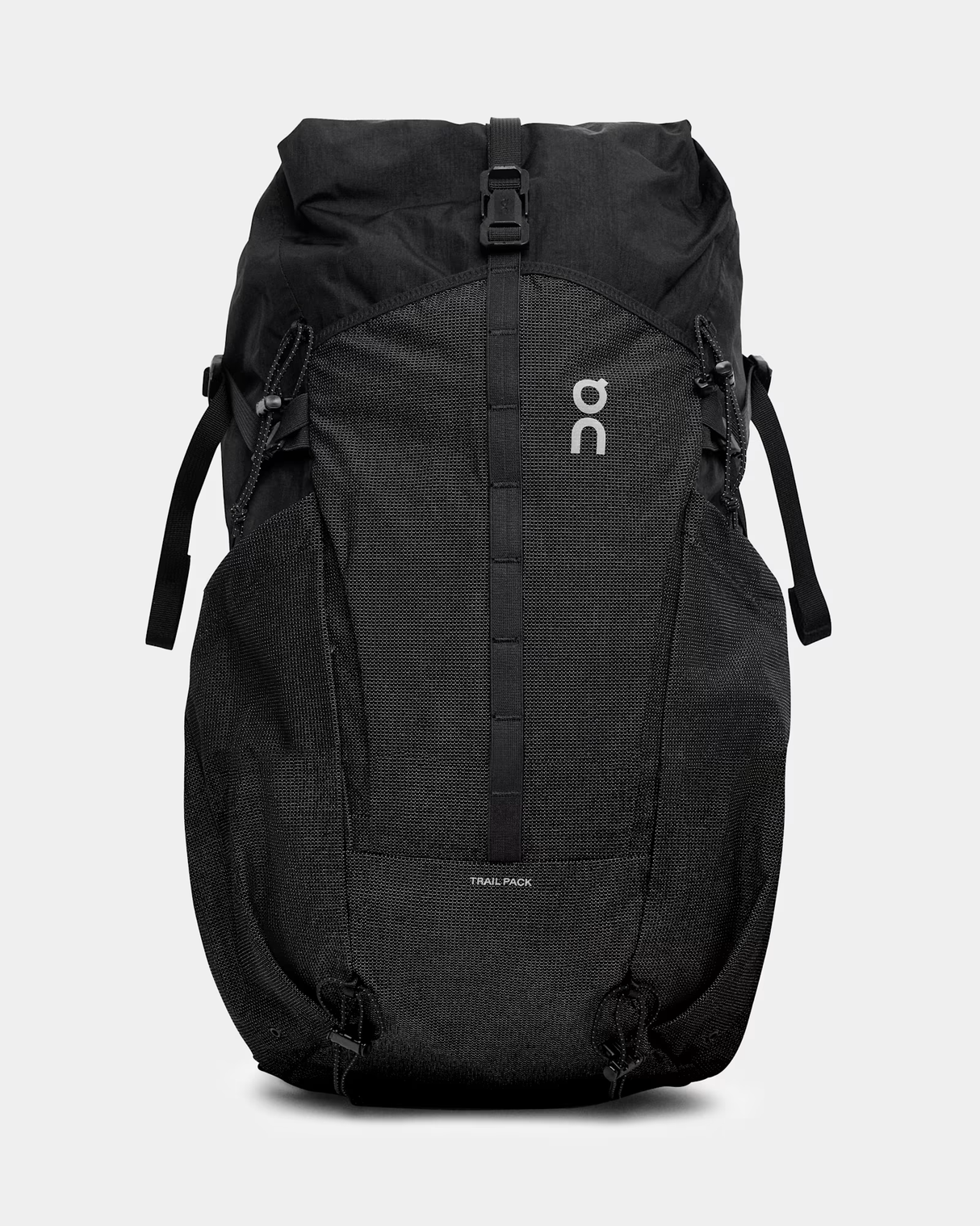 Black backpack with a brand logo on a light gray background - On Trail Pack 20L - Black