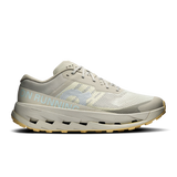 A single running shoe shown in a side profile on a clean white background. The shoe features a light gray and off-white mesh upper with a textured pattern, a thick light gray midsole, and a gum-colored outsole. - On Cloudultra 3 Shoes (Men's) - Brume/Winter