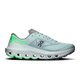 A light mint green and gray running shoe with bright neon green accents on the heel, midsole, and outsole, shown in a side profile on a white background. - On Cloudvista 3 Shoes (Men's) - Brook/Verdite
