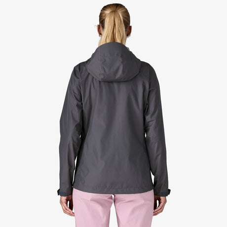 Person wearing a gray raincoat on a white background - Patagonia Torrentshell 3L Rain Jacket (Women's) - Smolder Blue