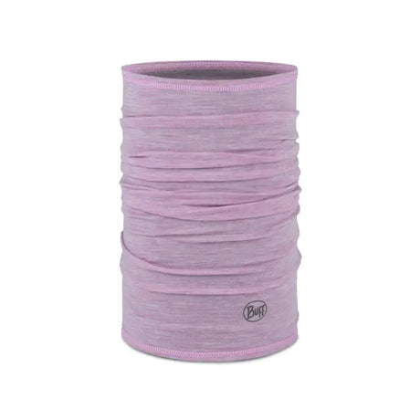 Purple neck gaiter with Buff logo on a white background - Buff Merino Lightweight Multifunctional Neckwear - Solid Pansy