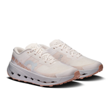 A pair of running shoes in off-white mesh with light pink accents on the outsole and side branding, shown against a solid white background. - On Cloudultra 3 Shoes (Women's) - Oyster/Ether