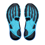 A pair of athletic shoe soles shown from the bottom, featuring a bright blue and black textured tread pattern on a plain white background. - Altra Experience Flow 3 Shoes (Men's) - Black/Black/Bluefish
