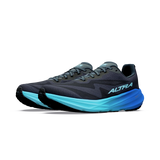 A pair of Altra running shoes in dark gray and black with a bright turquoise and blue midsole, shown against a plain white background. - Altra Experience Flow 3 Shoes (Men's) - Black/Black/Bluefish