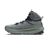 A high-top outdoor hiking boot in gray and black, shown from a side profile view against a solid white background. - Altra Olympus 7 Hike Mid GORE-TEX Boots (Women's) - Castlerock