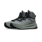 A pair of Altra mid-cut hiking boots in gray, black, and olive green, shown from a three-quarters angle on a white background. - Altra Olympus 7 Hike Mid GORE-TEX Boots (Women's) - Castlerock