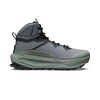 A single high-top outdoor boot shown in profile against a solid white background. The boot features a gray mesh upper, a dark gray ankle collar with a textured panel, a thick gray midsole, and a rugged gray and black outsole. - Altra Olympus 7 Hike Mid GORE-TEX Boots (Women's) - Castlerock
