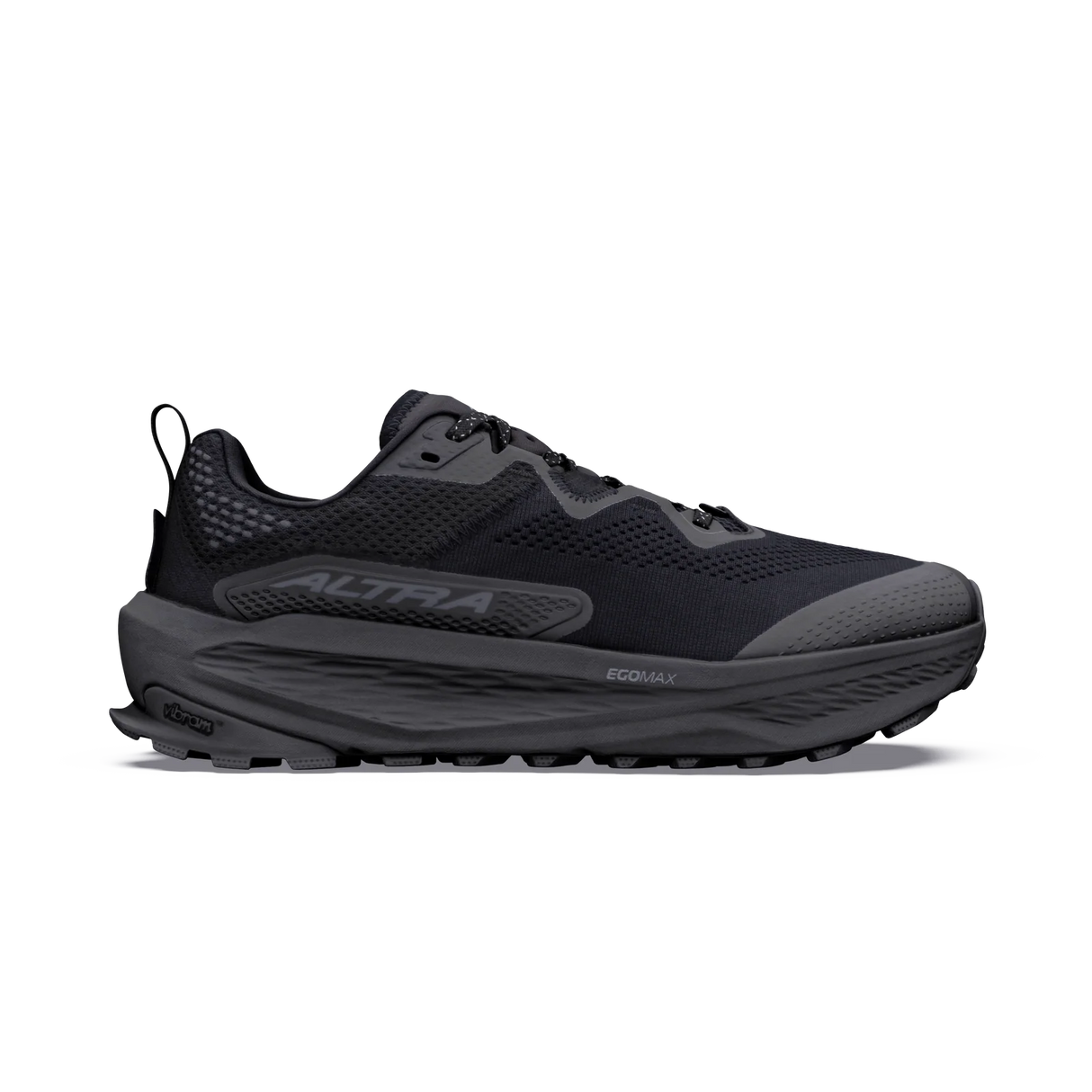 A black and dark gray Altra running shoe shown from the side against a plain white background. - Altra Olympus 7 Shoes (Men's) - Black/Dark Shadow/Black