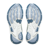 A pair of athletic shoe soles shown from the bottom, featuring a pattern of light blue, medium blue, and white textured sections. - Altra Experience Flow 3 Shoes (Women's) - Ice/Niagra Mist