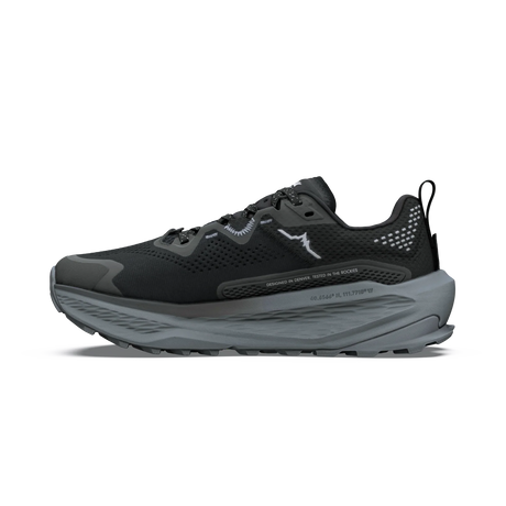 A black and gray athletic sneaker shown from the side profile against a plain white background. - Altra Olympus 7 Shoes (Women's) - Black/Silver/Castlerock