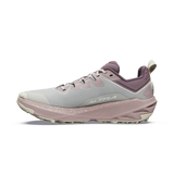 Gray and purple running shoe with 'Altra' branding on a white background - Altra Experience Wild 3+ Shoes (Women's) - Grey/Pearl