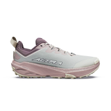 A single Altra trail running shoe in light gray and dusty mauve, shown from the side against a plain white background. - Altra Experience Wild 3+ Shoes (Women's) - Grey/Pearl