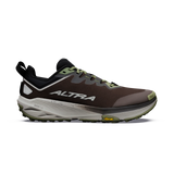 A single Altra trail running shoe in dark brown and black with olive green accents, shown in a side profile on a white background. - Altra Experience Wild 3+ Shoes (Men's) - Chocolate/Torte