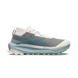 A single trail running shoe shown in profile against a white background. The shoe features a gray mesh upper, white laces and toe cap, a light blue midsole, and a blue 'ASTRA' logo on the heel. - Altra Olympus 275 HiLo Shoes (Men's) - Grey/Sea Pine
