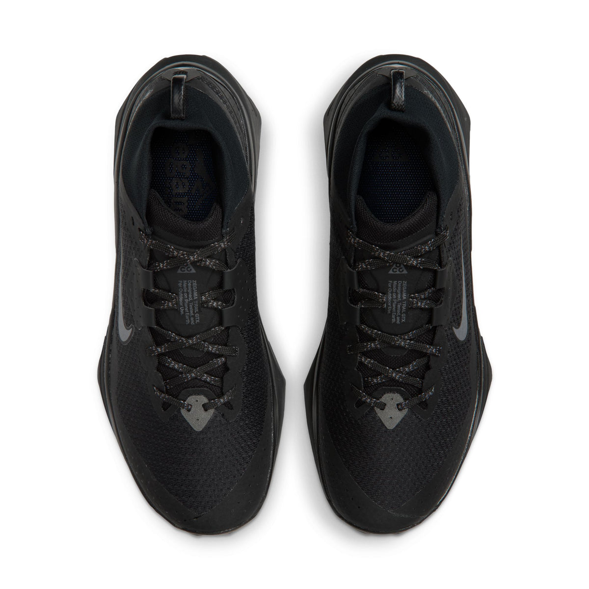 A pair of black athletic sneakers shown from a top-down view on a clean white background. - Nike ACG Zegama Trail GORE-TEX Shoes (Men's) - Black/Anthracite