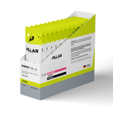 A retail display box of PILLAR ENERGY GEL 30 variety pack, filled with individual gel packets in a bright lime green and white color scheme, set against a plain white background. - Pillar Performance Energy Gel 30 - Citrus - 12 Pack